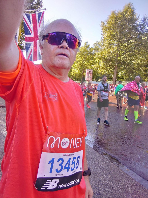 David crosses the finish line of the London Marathon 2021 David crosses the finish line of the London Marathon 2021