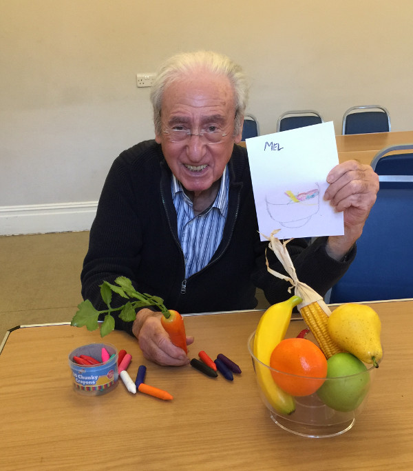 Mel with his excellent rendition of a bowl of fruit Mel with his excellent rendition of a bowl of fruit