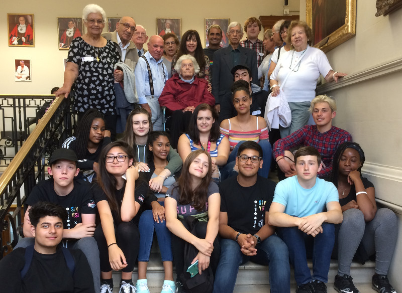 NCS students on the stairs with Dementia Club UK members at Hendon Town Hall NCS students on the stairs with Dementia Club UK members at Hendon Town Hall