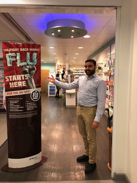 Ezzie from the Pharmacy at the Finchley Memorial Hospital is providing flu jabs every day except Tuesdays Ezzie from the Pharmacy at the Finchley Memorial Hospital is providing flu jabs every day except Tuesdays