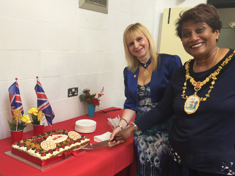 Mayors from Barnet and Harrow cut the launch cake Mayors from Barnet and Harrow cut the launch cake