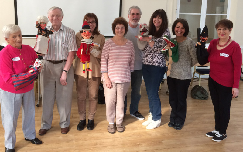 Ross and Michael Berg centre, with club members holding the various puppets Ross and Michael Berg centre, with club members holding the various puppets
