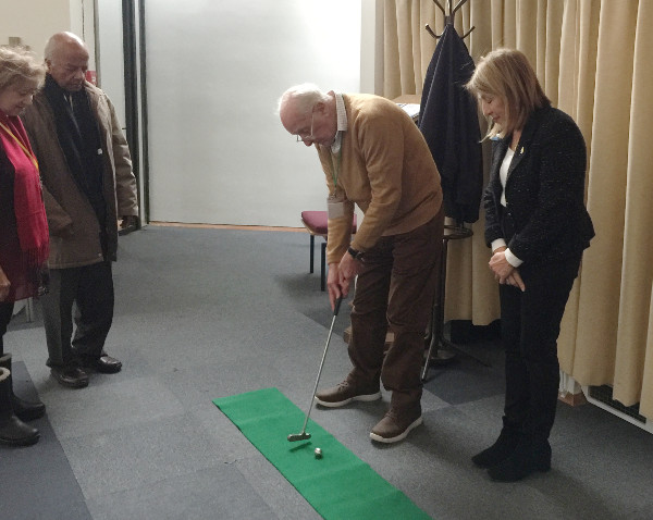 Dr Rebecca giving members a few tips on playing Golf. Denis about to take a Put and the Francis followed with a hole in one Dr Rebecca giving members a few tips on playing Golf. Denis about to take a Put and the Francis followed with a hole in one